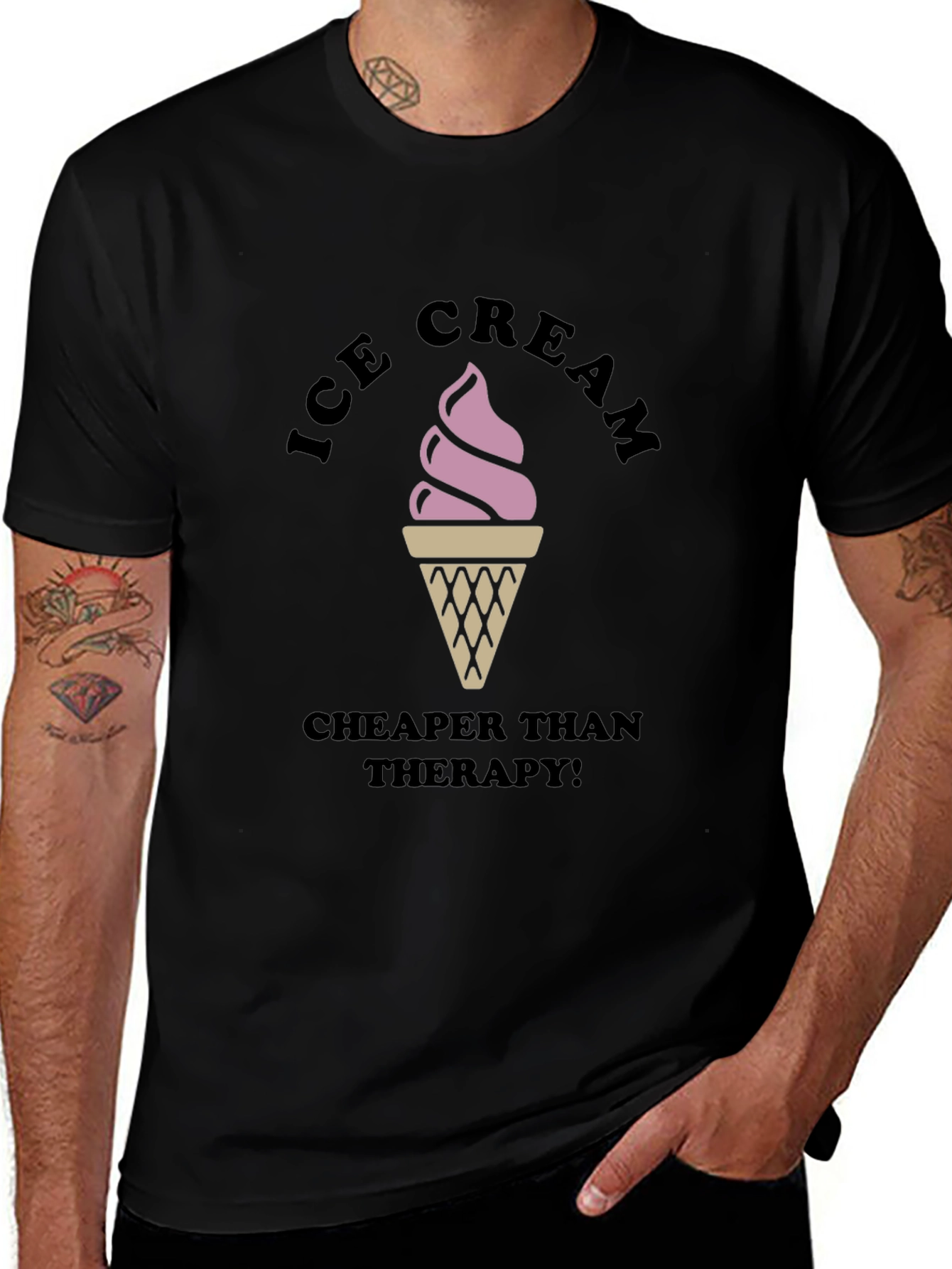 Ice Cream Cheaper Than Therapy Black T-Shirt