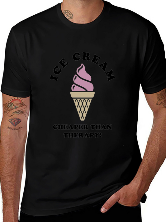 Ice Cream Cheaper Than Therapy Black T-Shirt