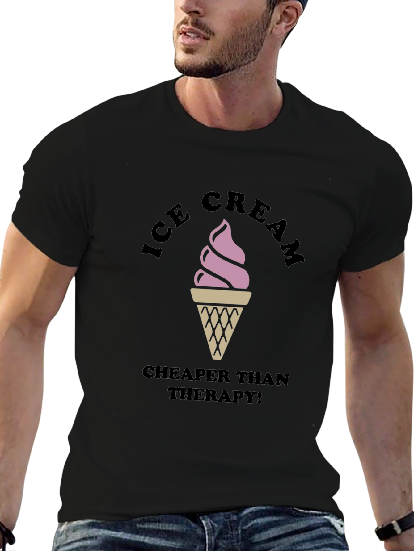 Ice Cream Cheaper Than Therapy Black T-Shirt