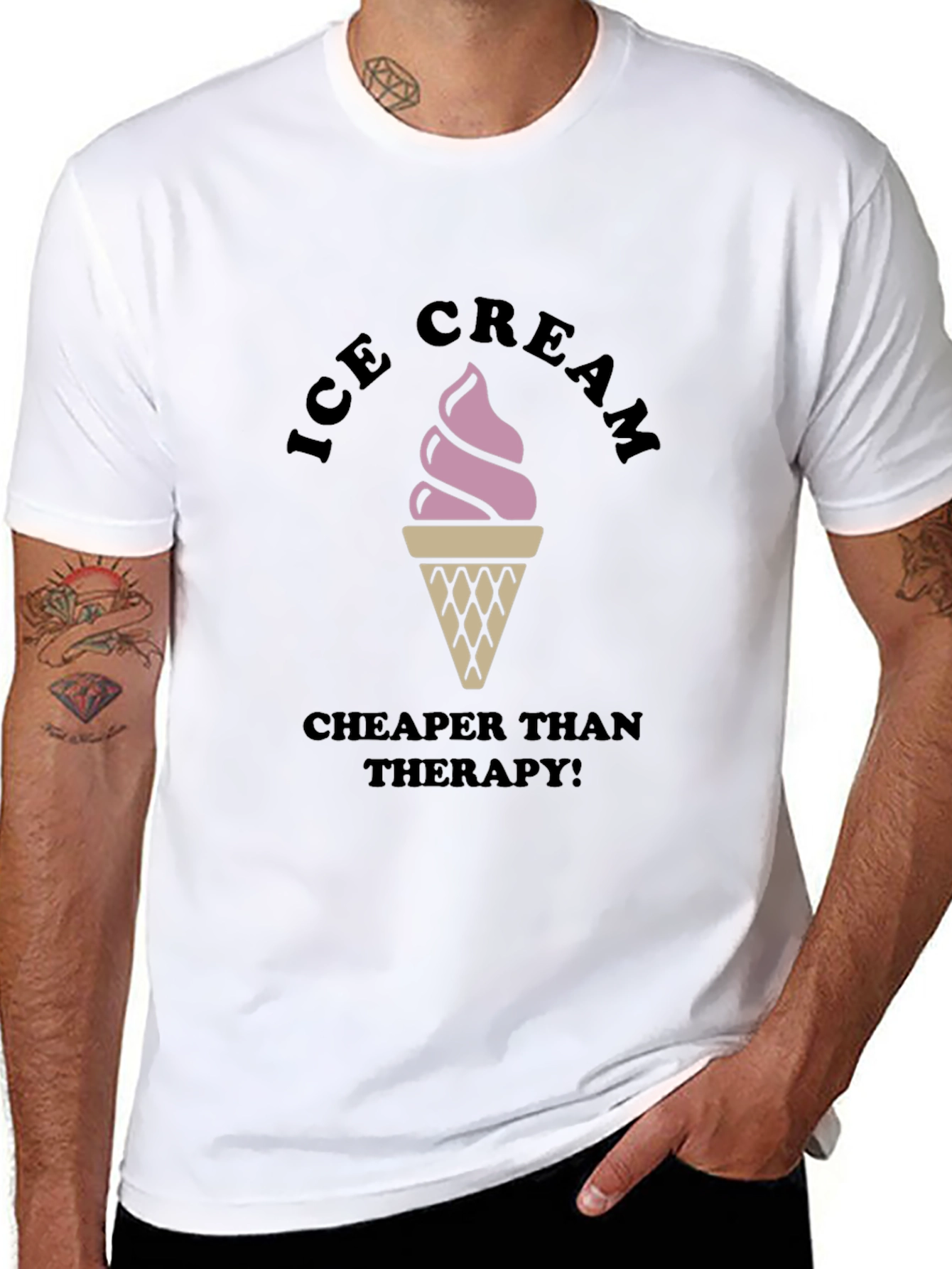 Ice Cream Cheaper Than Therapy Black T-Shirt