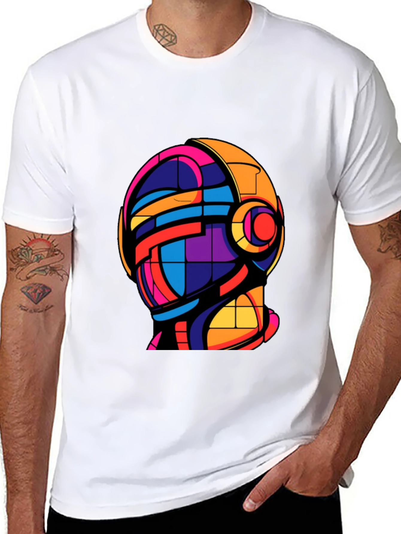 Abstract Helmet Graphic Tee - Modern Art T-Shirt