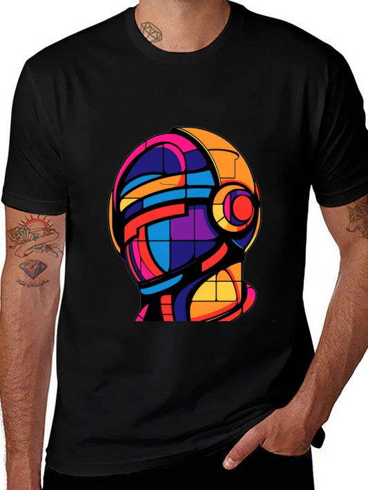 Abstract Helmet Graphic Tee - Modern Art T-Shirt
