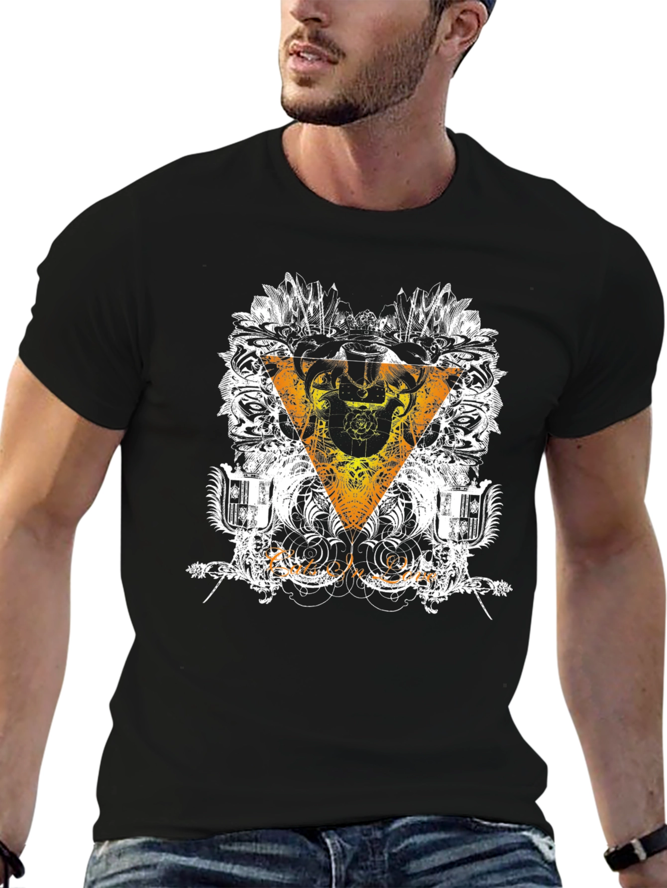 Black T-Shirt with Triangle Graphic Design