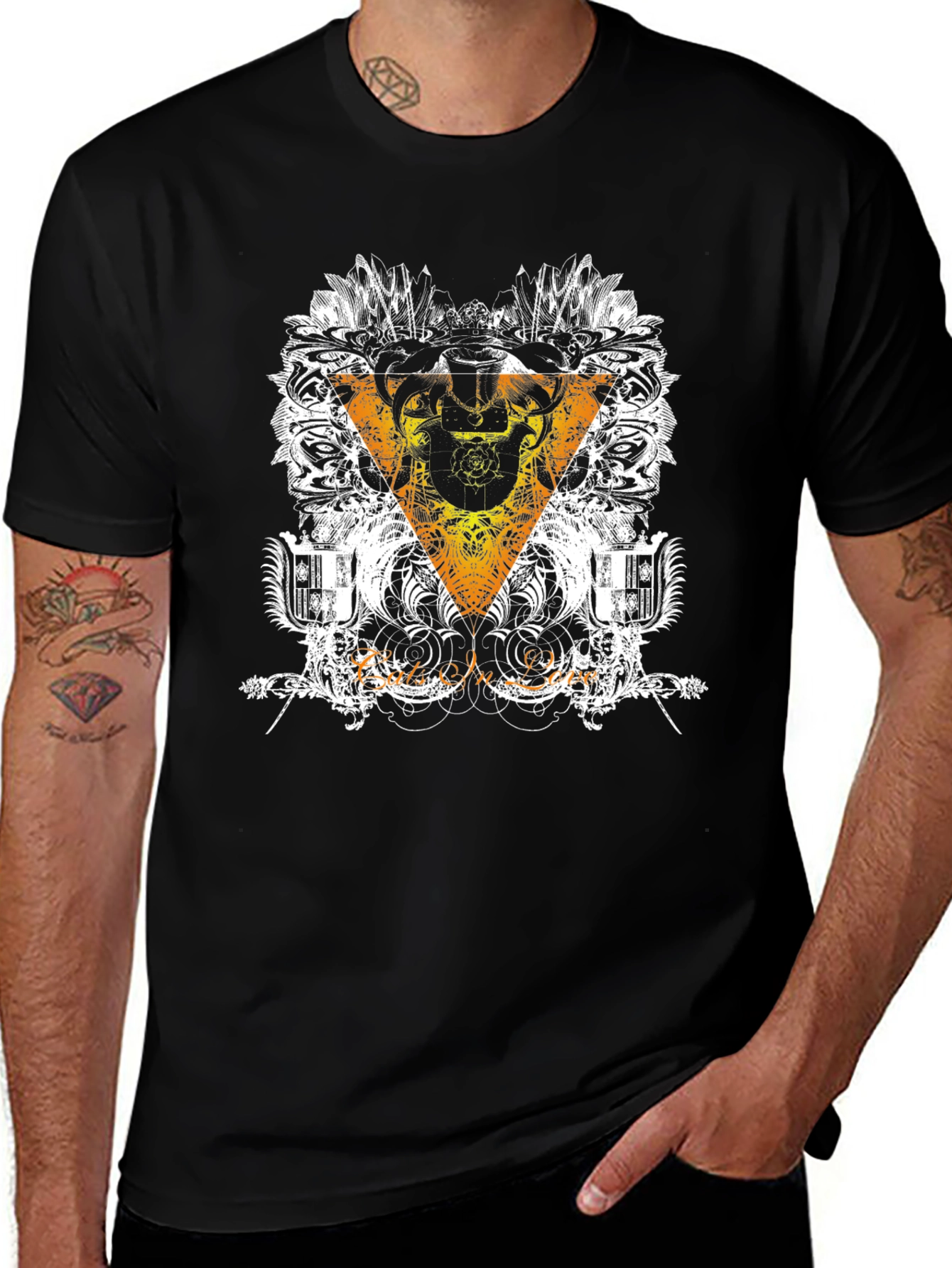 Black T-Shirt with Triangle Graphic Design
