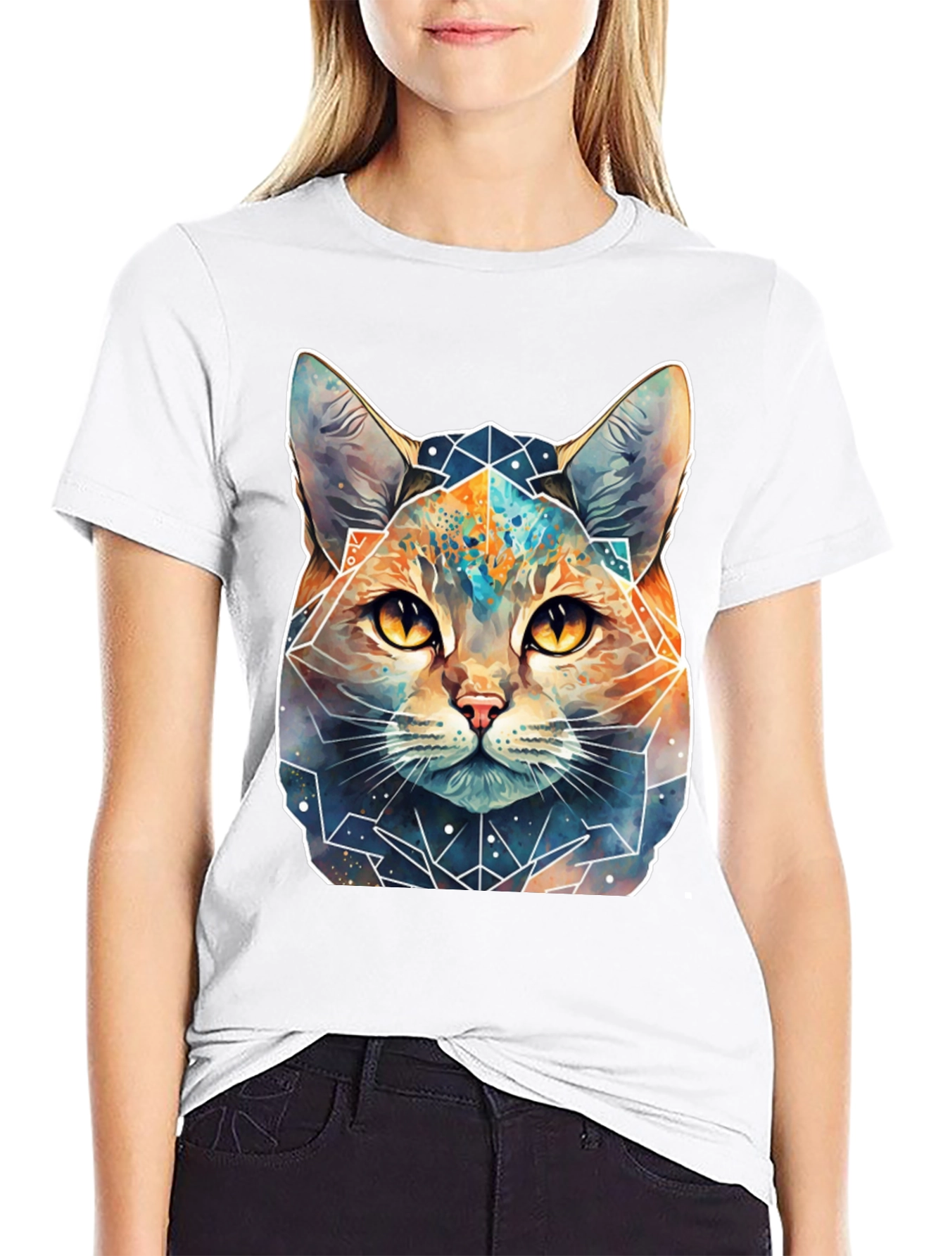 Geometric Galaxy Cat T-Shirt - Unisex
