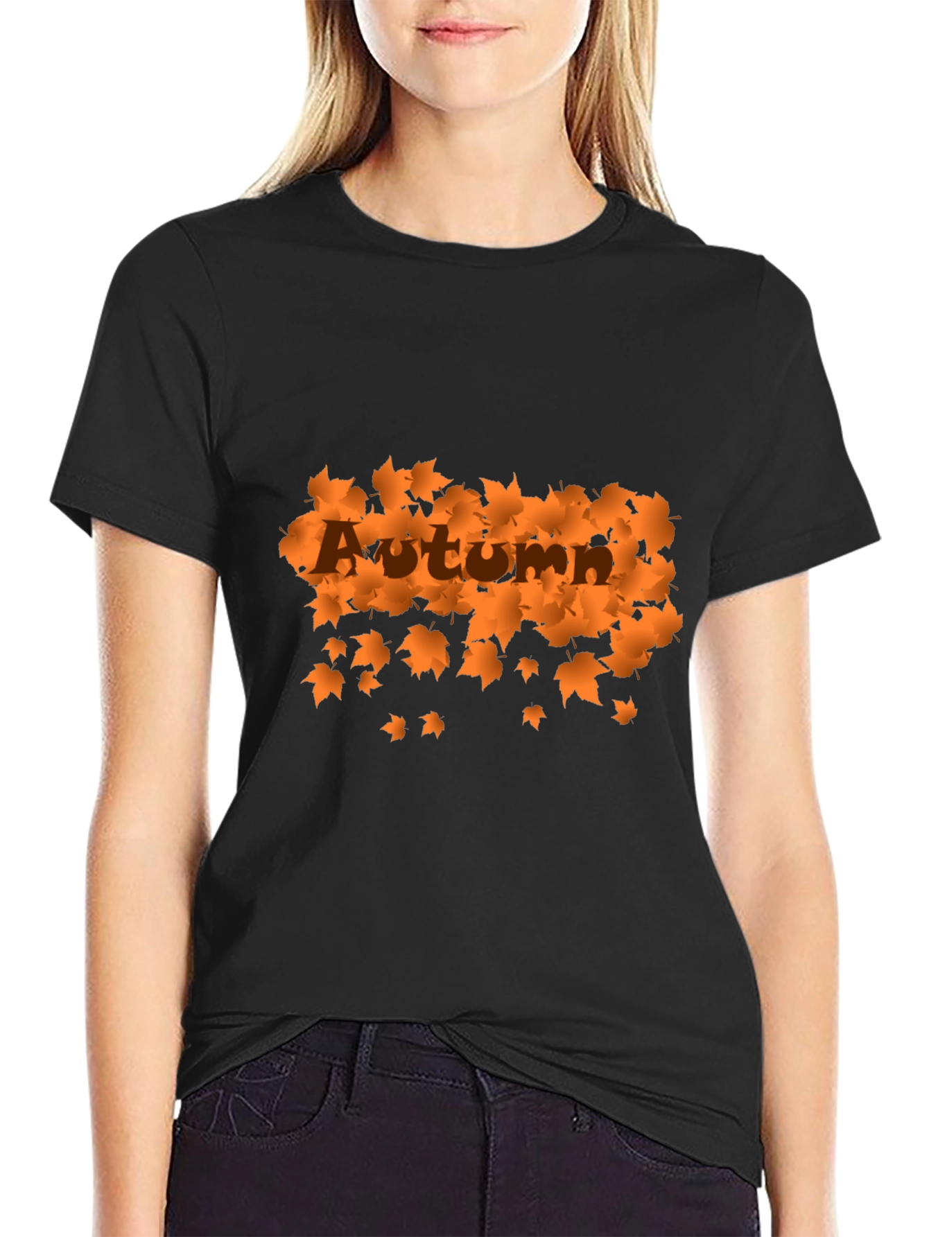 Autumn Leaves Graphic Black T-Shirt