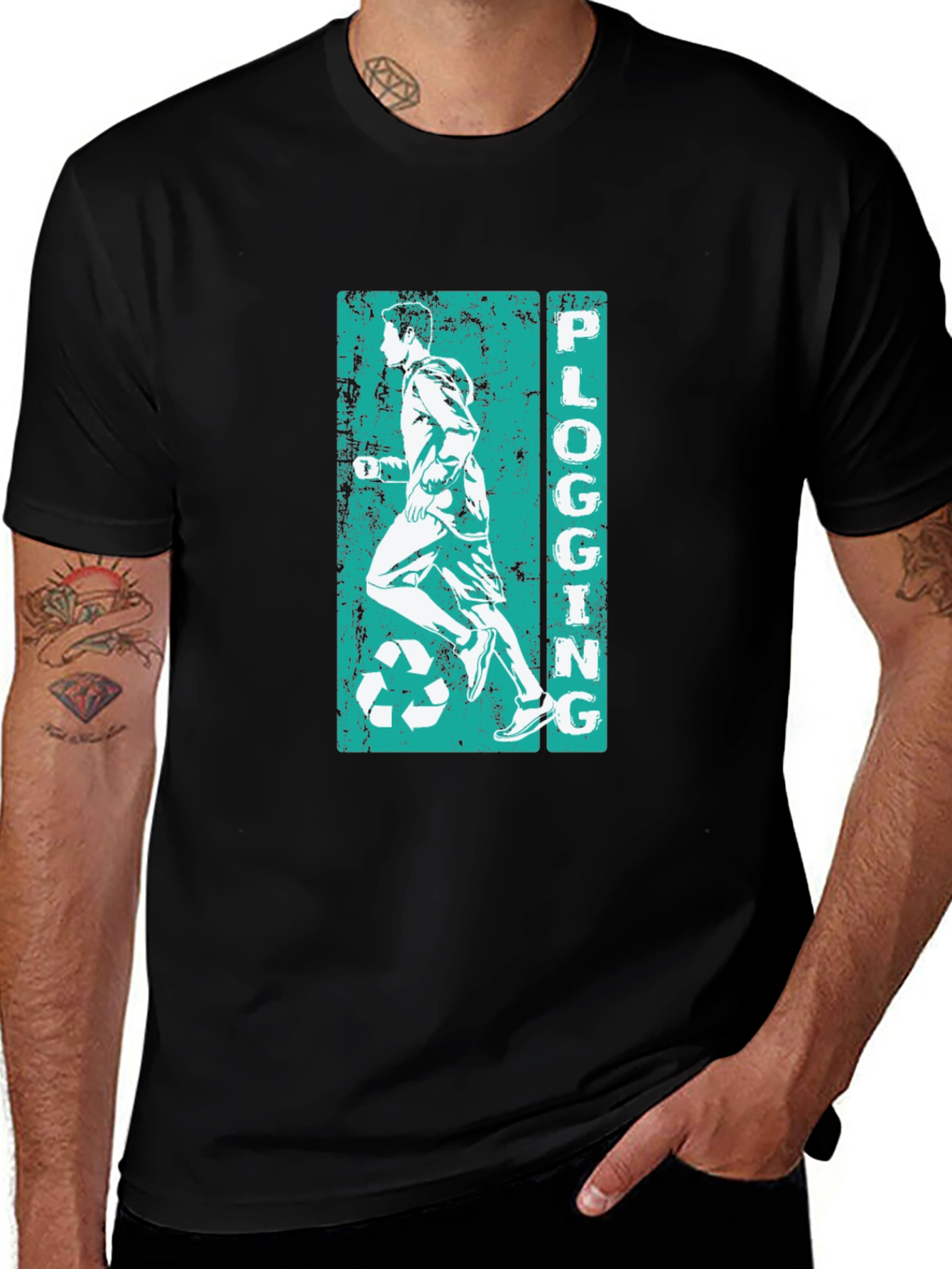 Mens Black Plogging Graphic T-Shirt