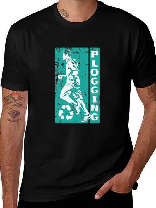 Mens Black Plogging Graphic T-Shirt