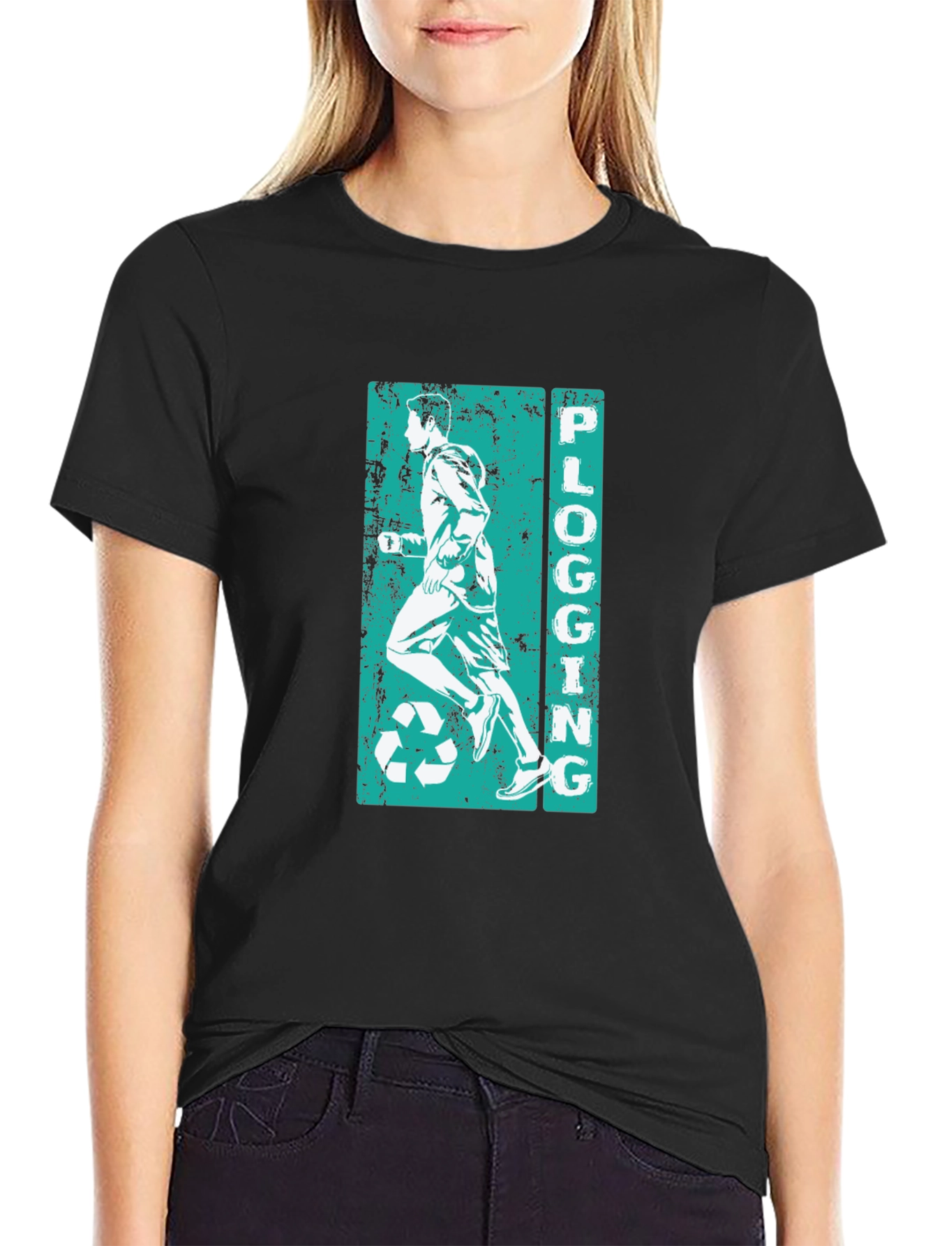 Mens Black Plogging Graphic T-Shirt