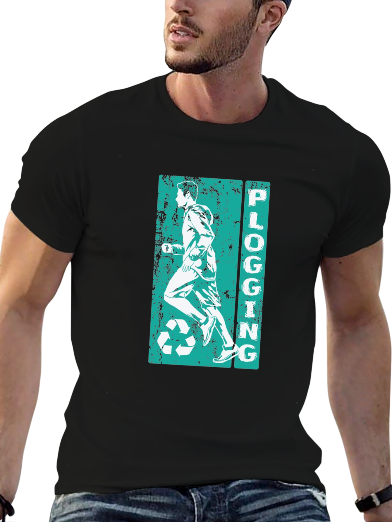 Mens Black Plogging Graphic T-Shirt