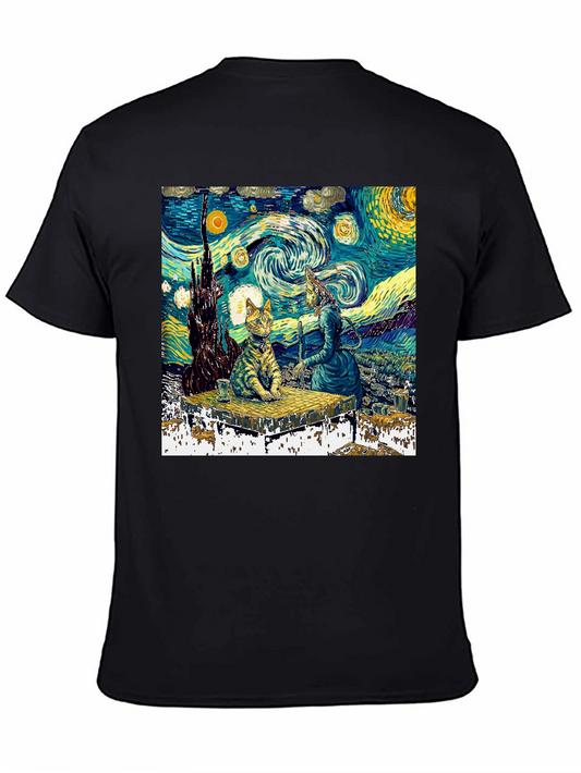Starry Night Cat T-Shirt - Artistic Unique Design