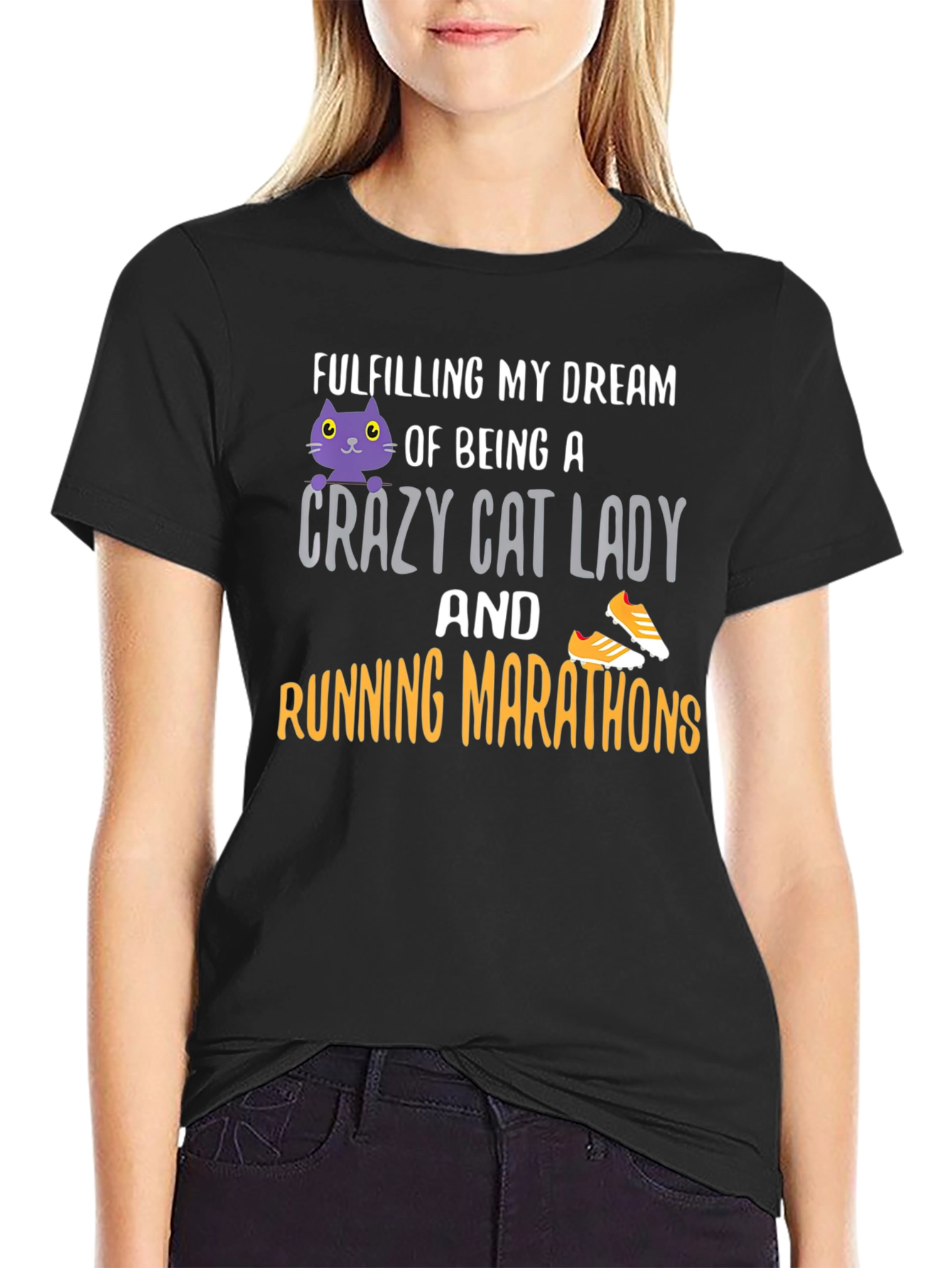 Crazy Cat Lady Running Marathon T-Shirt