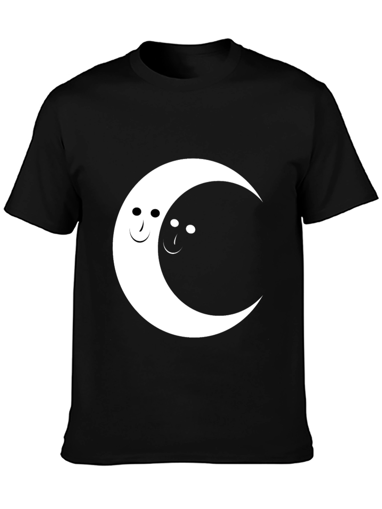 Yin Yang Moon Face Graphic Tee - Black
