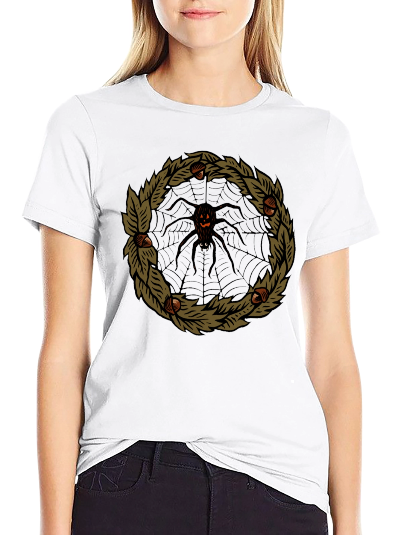 Halloween Spider Web Wreath Black T-Shirt