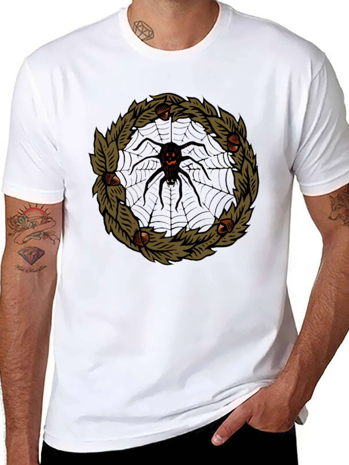 Halloween Spider Web Wreath Black T-Shirt