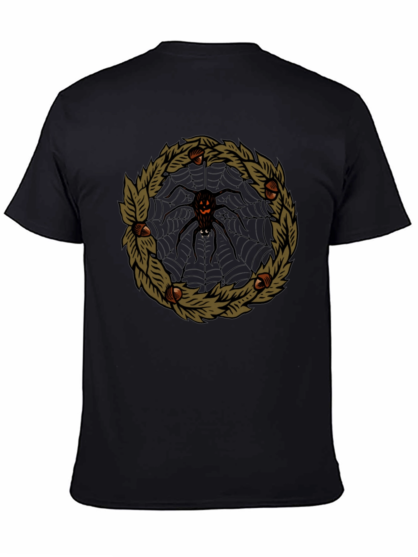 Halloween Spider Web Wreath Black T-Shirt
