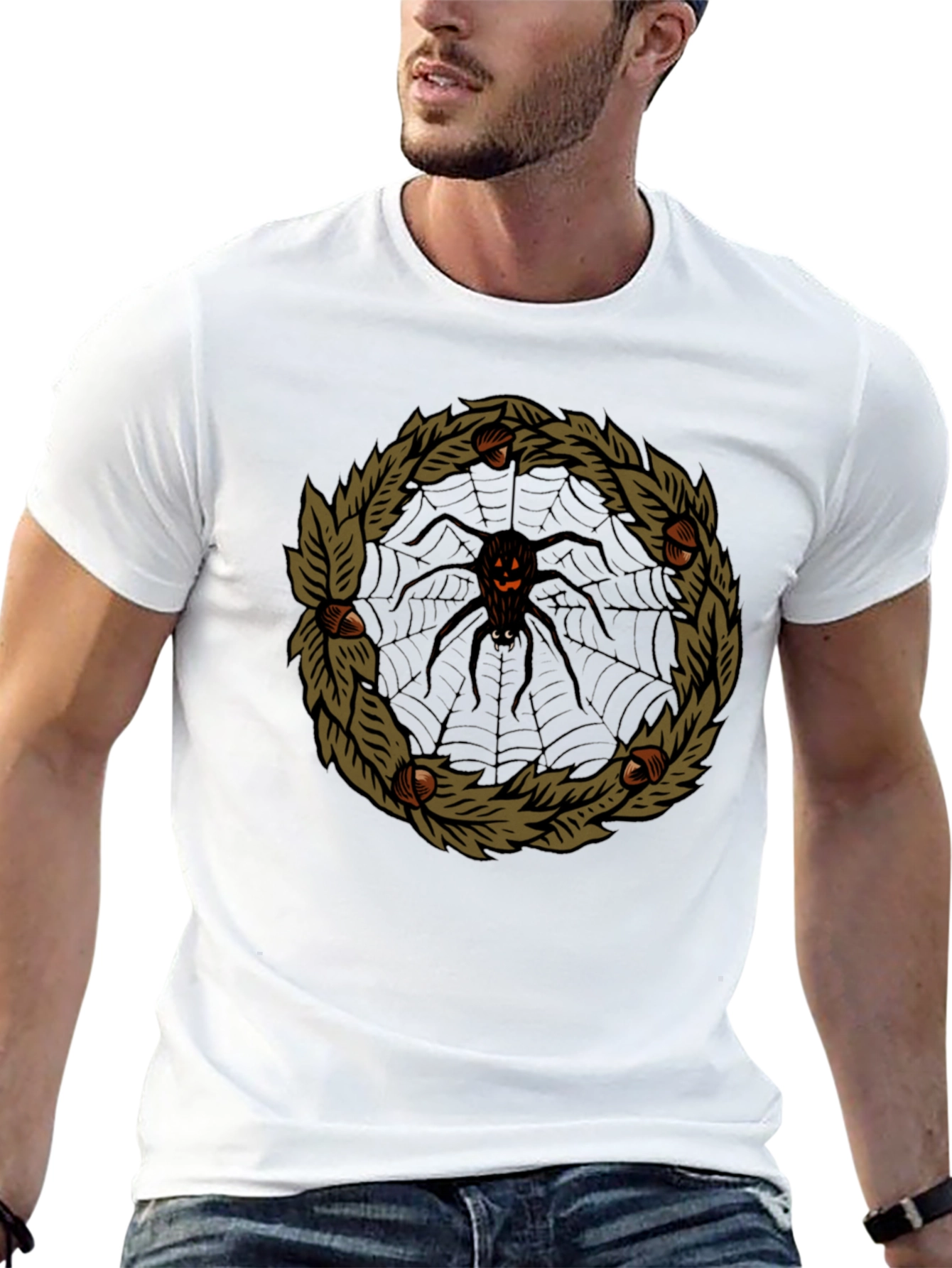 Halloween Spider Web Wreath Black T-Shirt