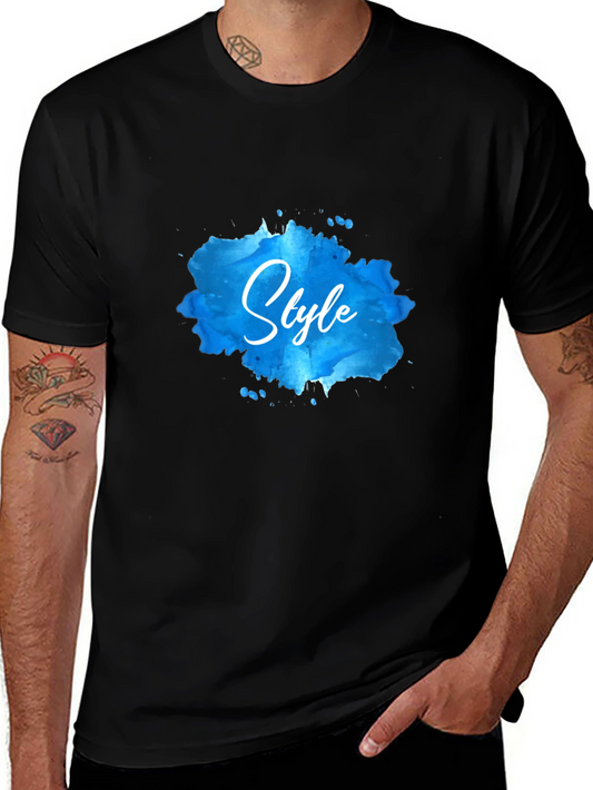 Stylish Black T-Shirt with Blue Watercolor Style Print