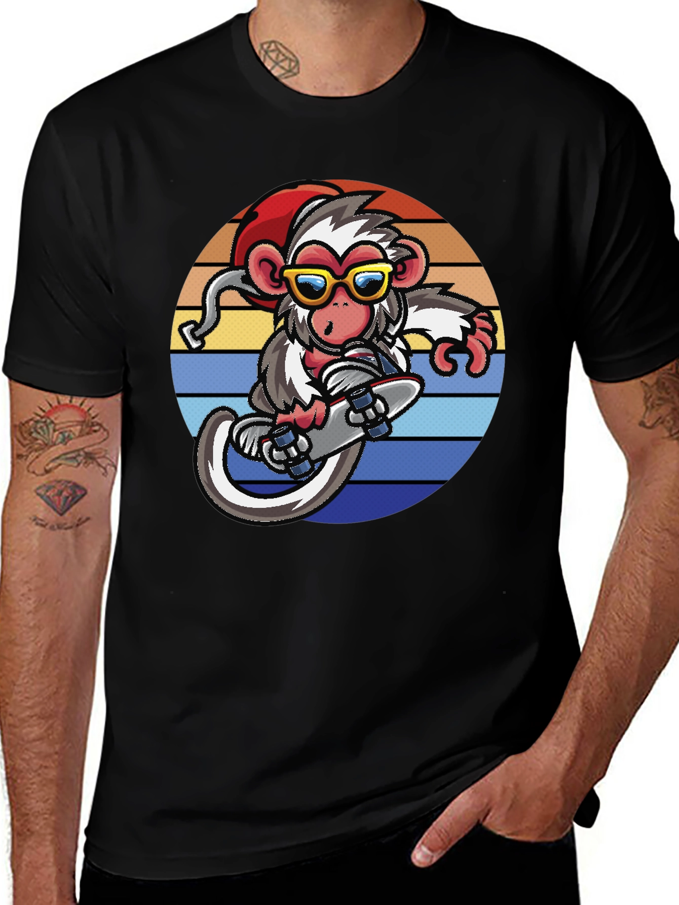 Monkey Skateboard Retro Sunset T-Shirt