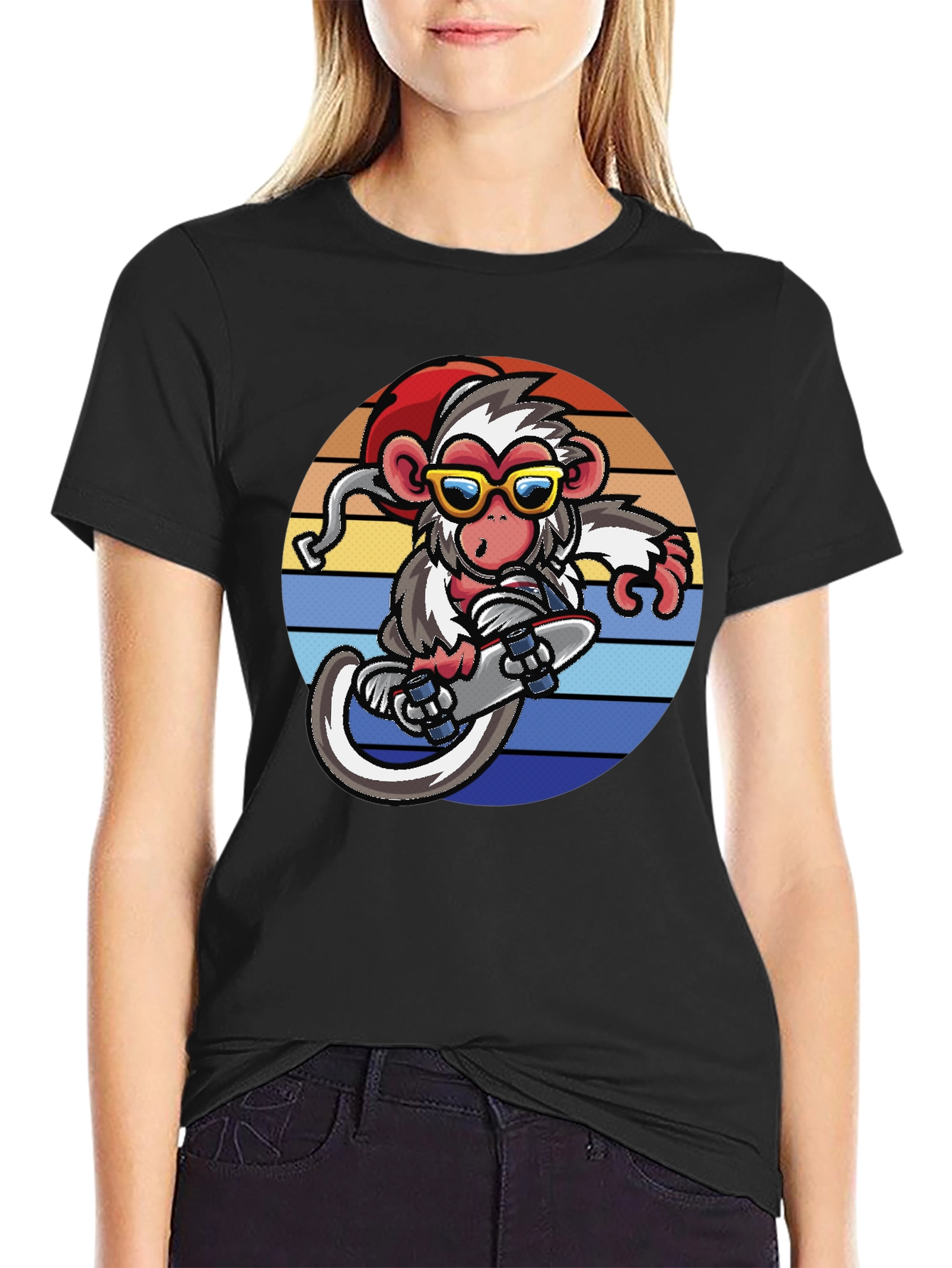 Monkey Skateboard Retro Sunset T-Shirt