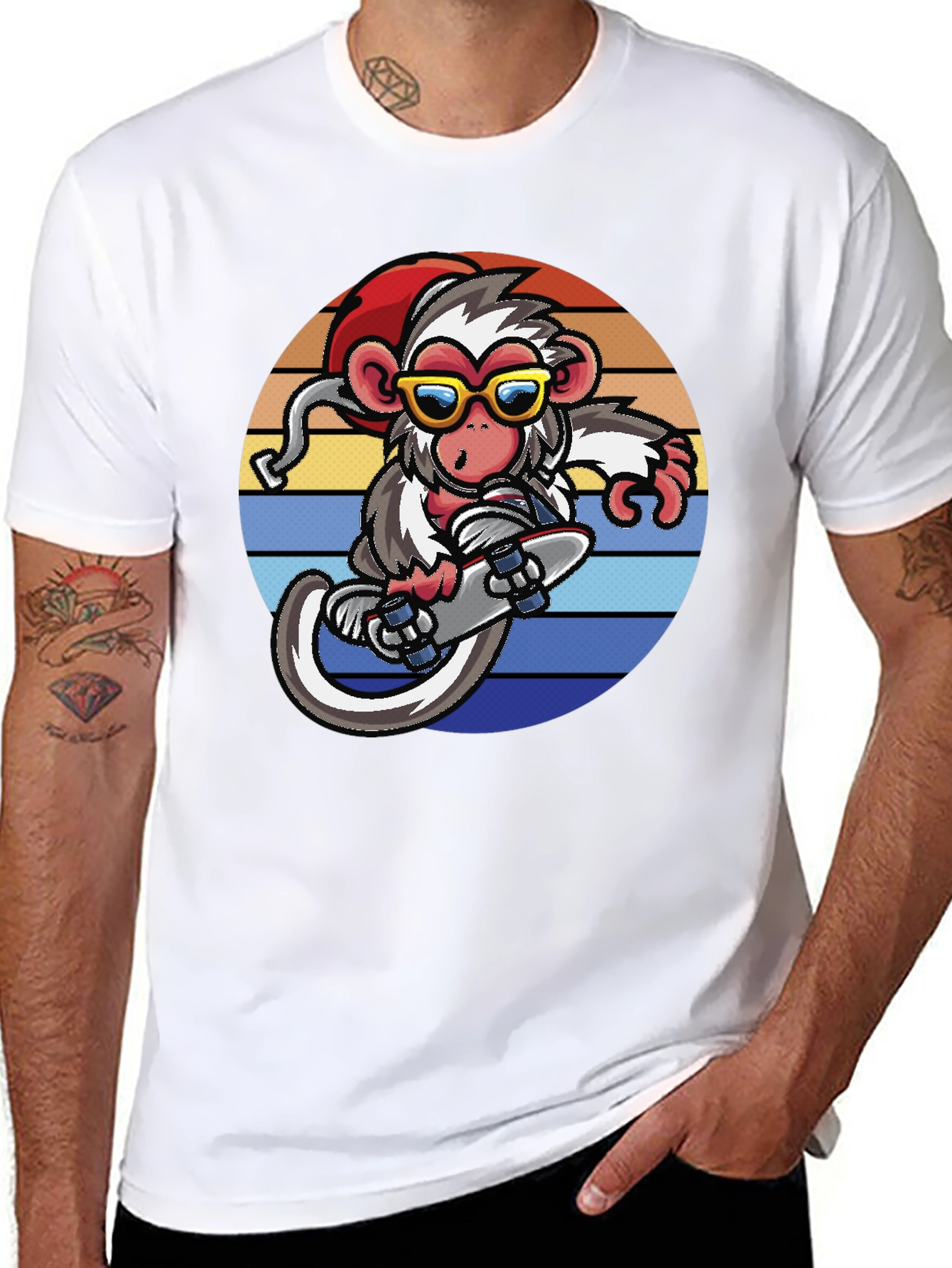 Monkey Skateboard Retro Sunset T-Shirt