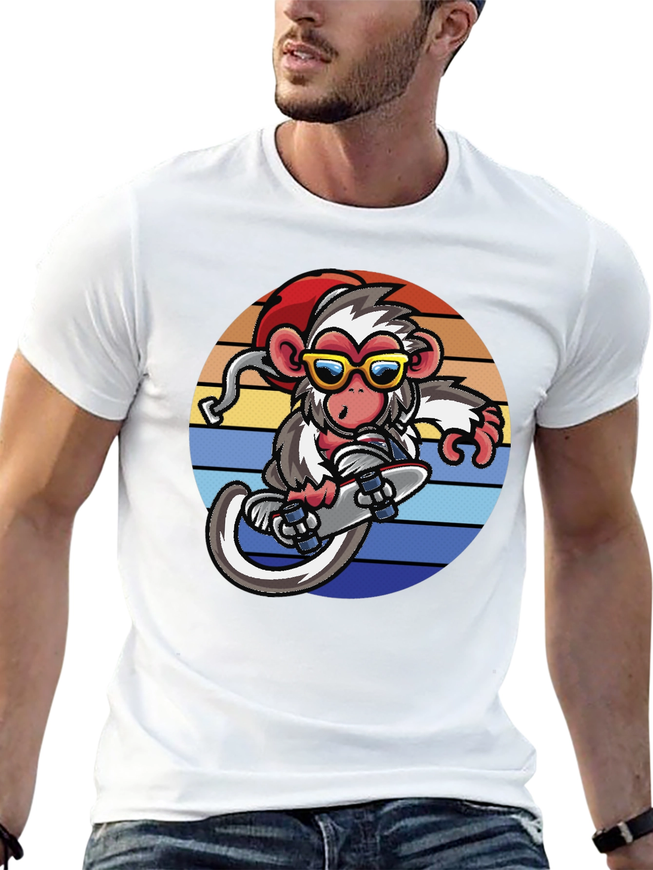Monkey Skateboard Retro Sunset T-Shirt