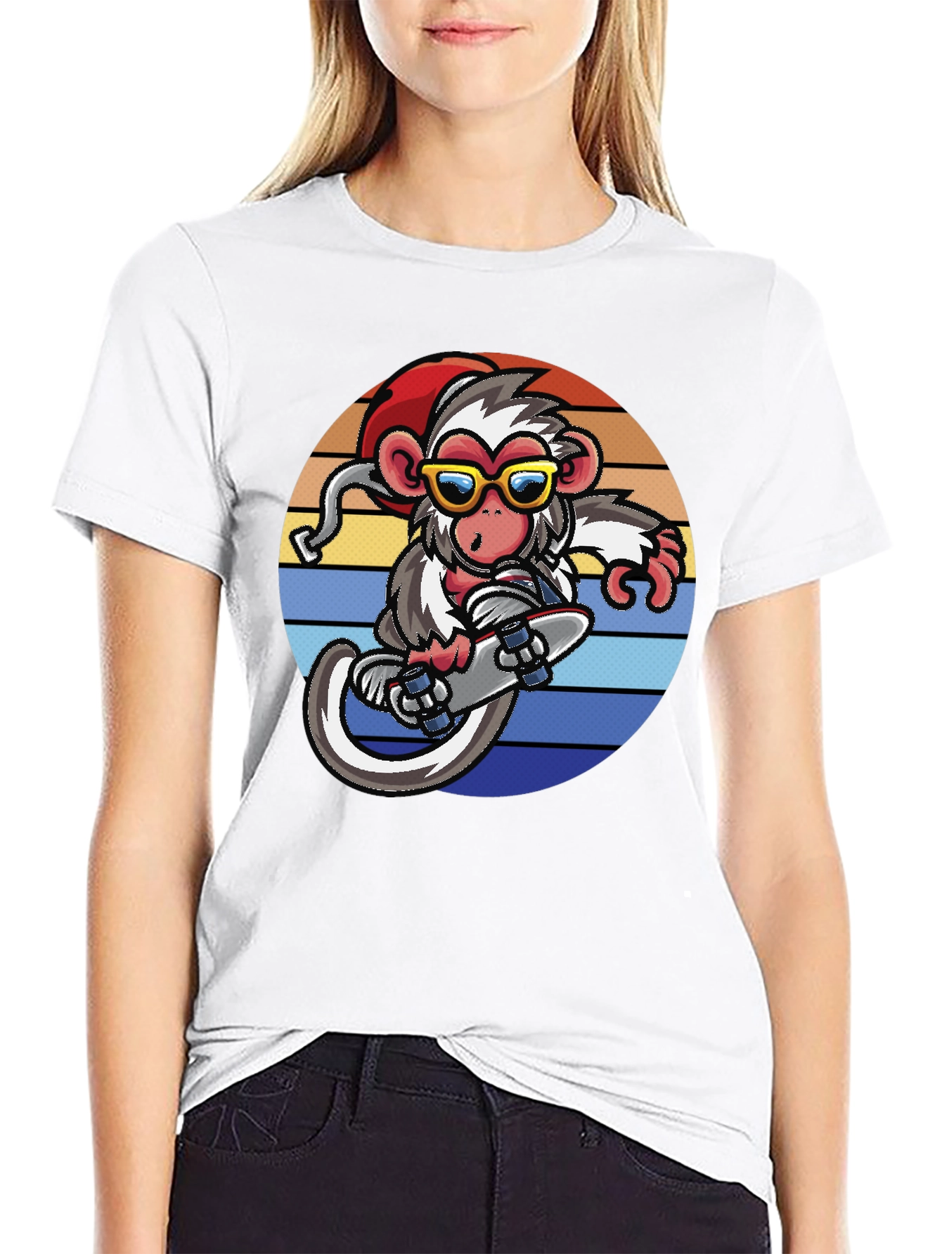 Monkey Skateboard Retro Sunset T-Shirt