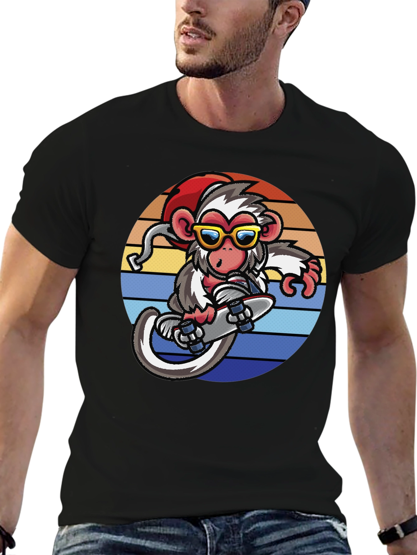 Monkey Skateboard Retro Sunset T-Shirt