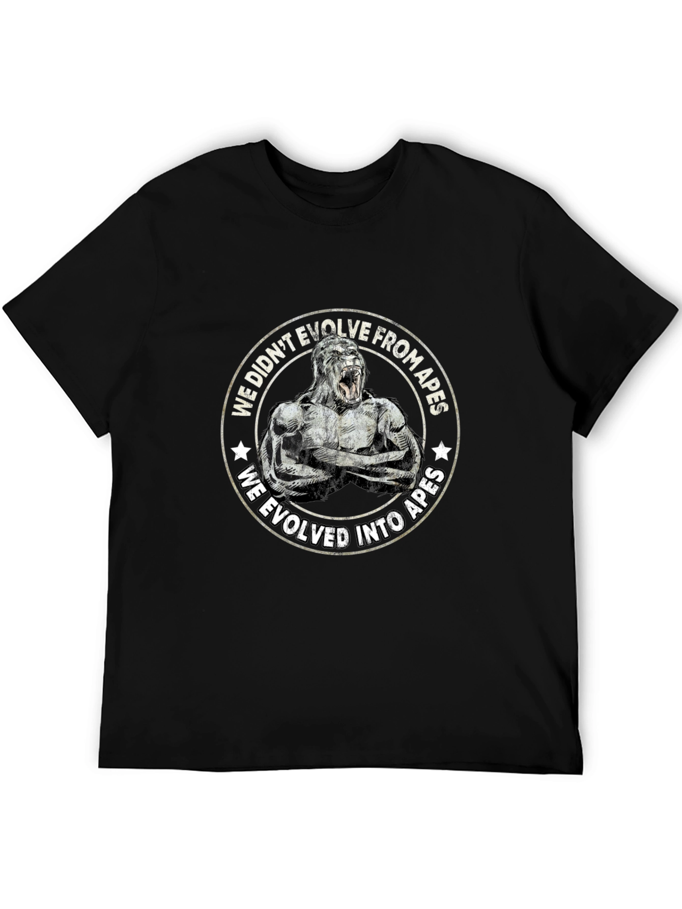 Evolved Into Apes Graphic Tee - Black Cotton T-Shirt