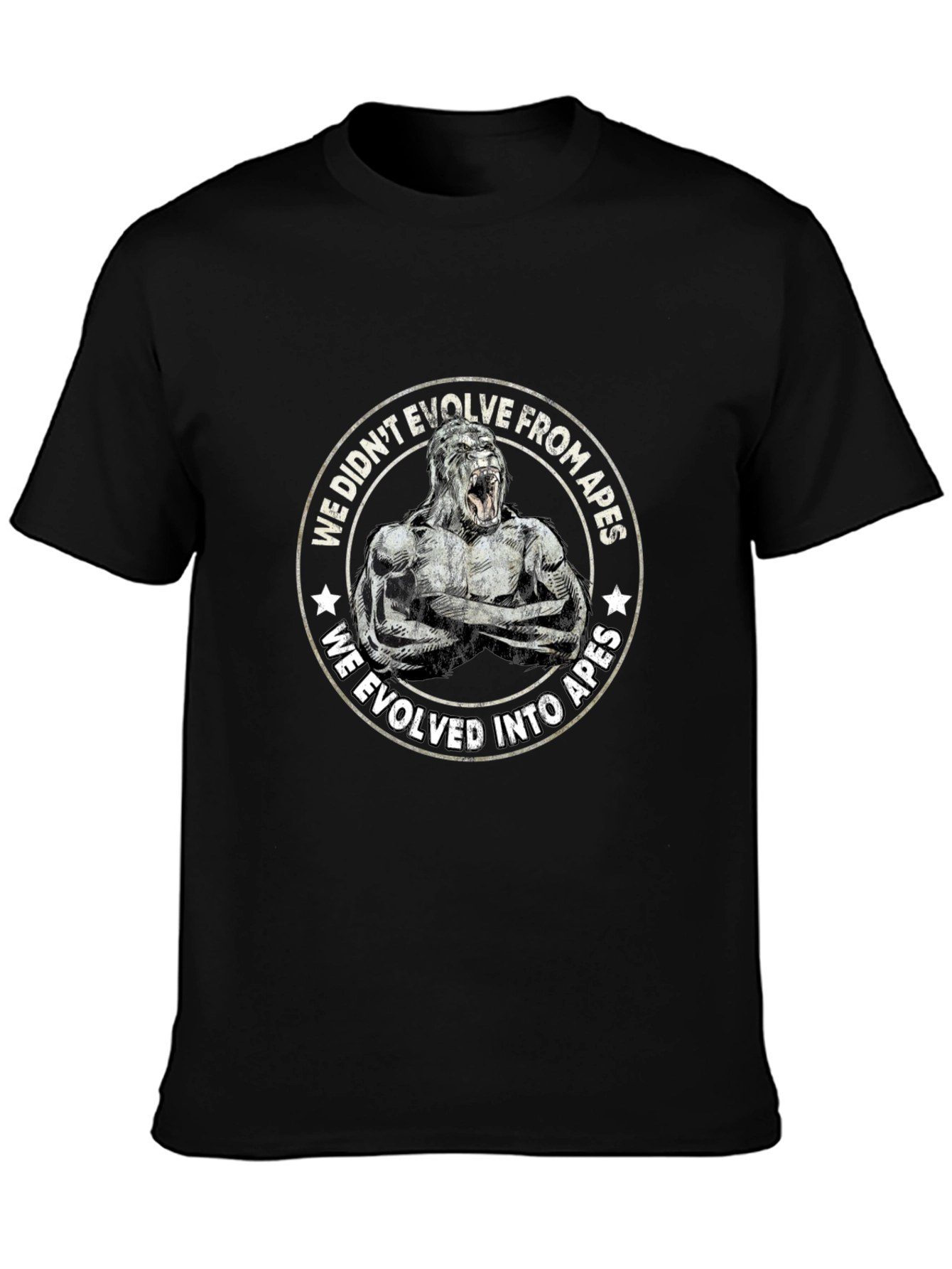Evolved Into Apes Graphic Tee - Black Cotton T-Shirt