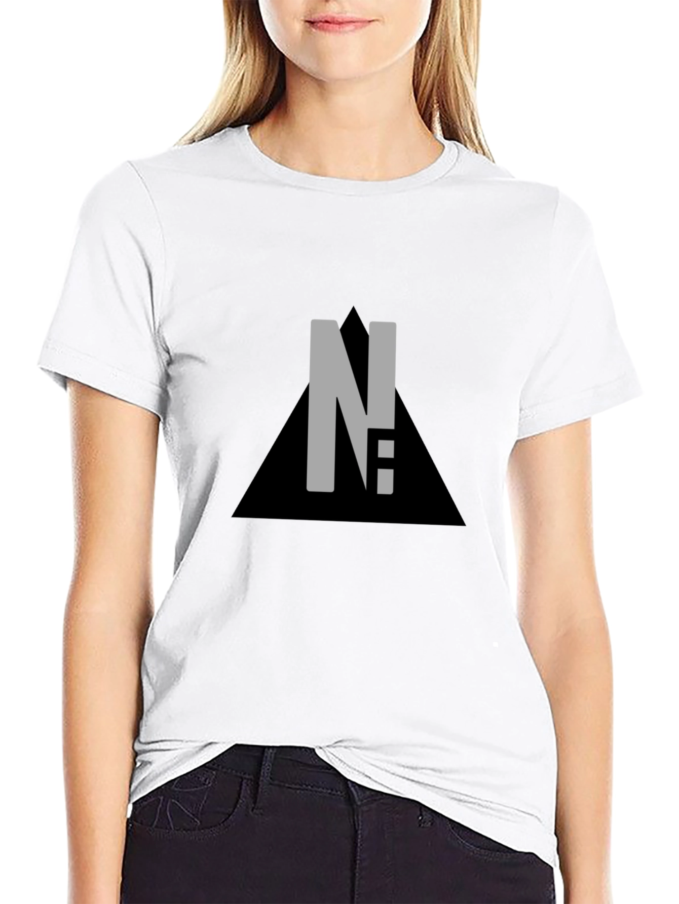 Modern Black Graphic Tee - Letter & Triangle Design