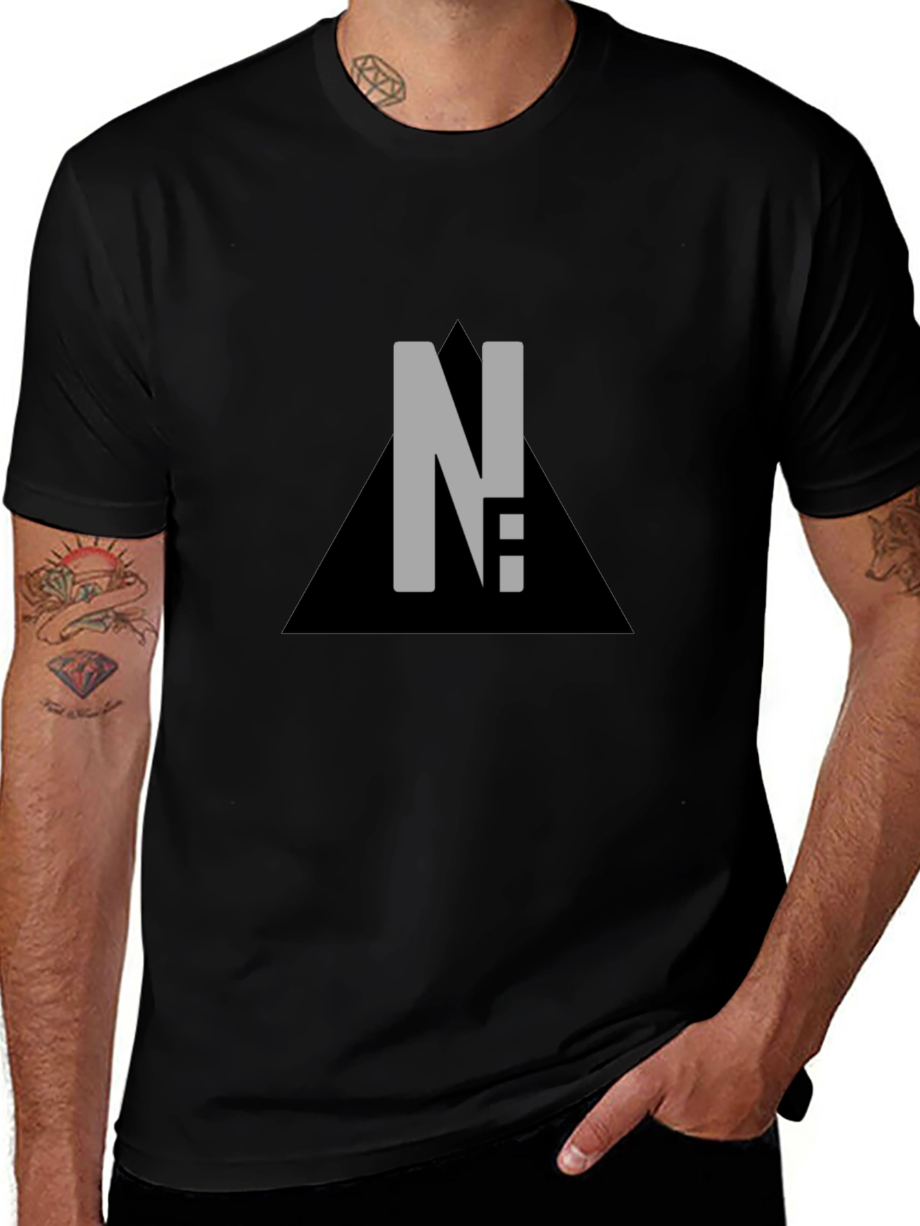 Modern Black Graphic Tee - Letter & Triangle Design
