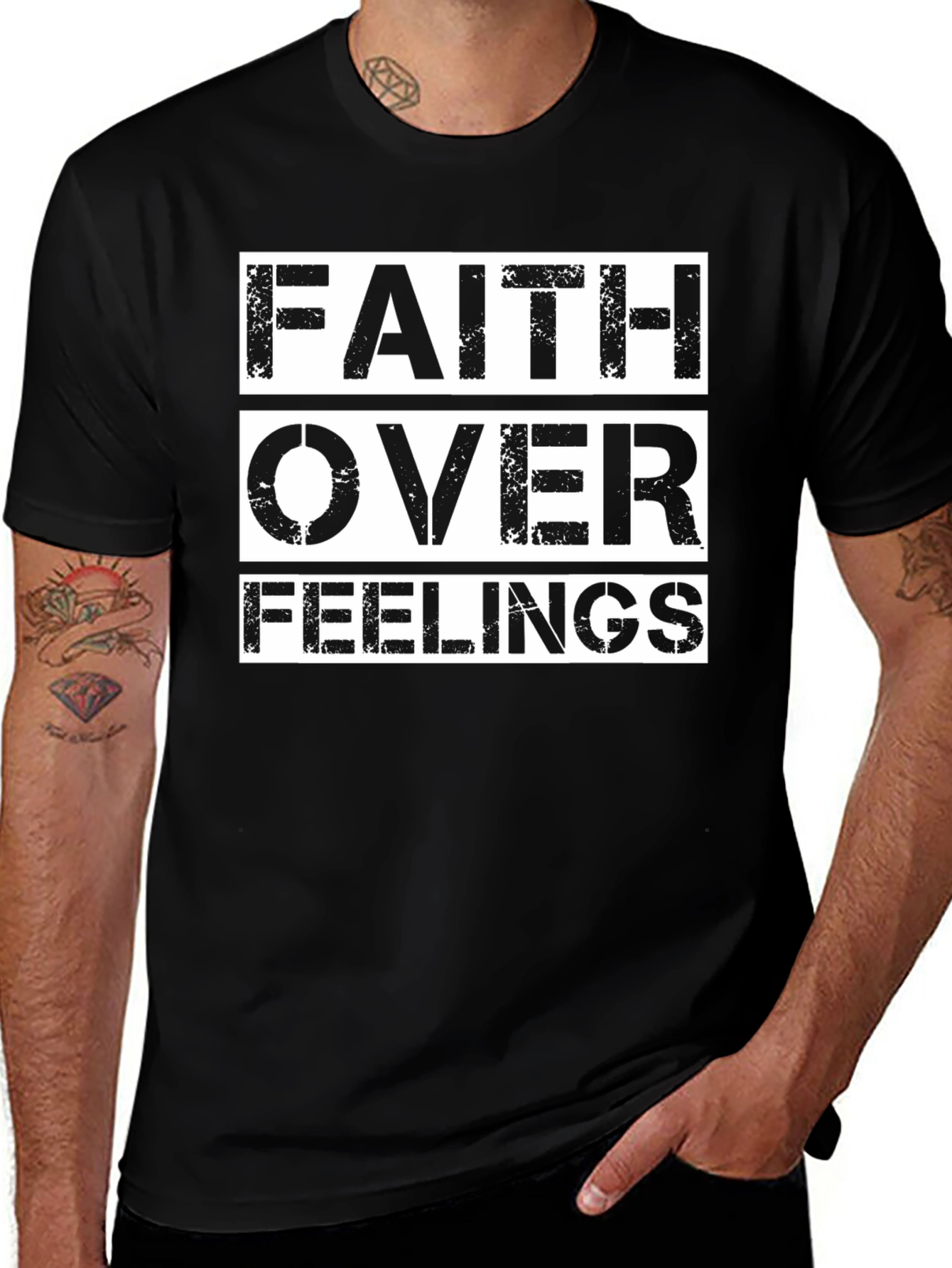 Faith Over Feelings Black Graphic T-Shirt