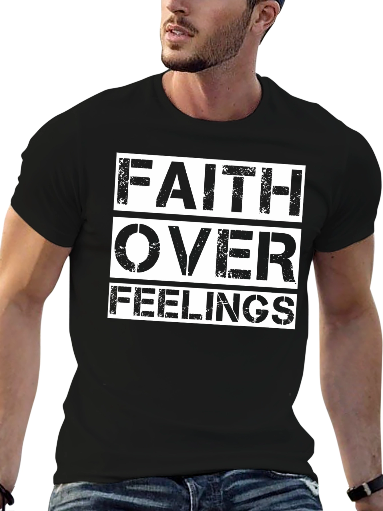 Faith Over Feelings Black Graphic T-Shirt