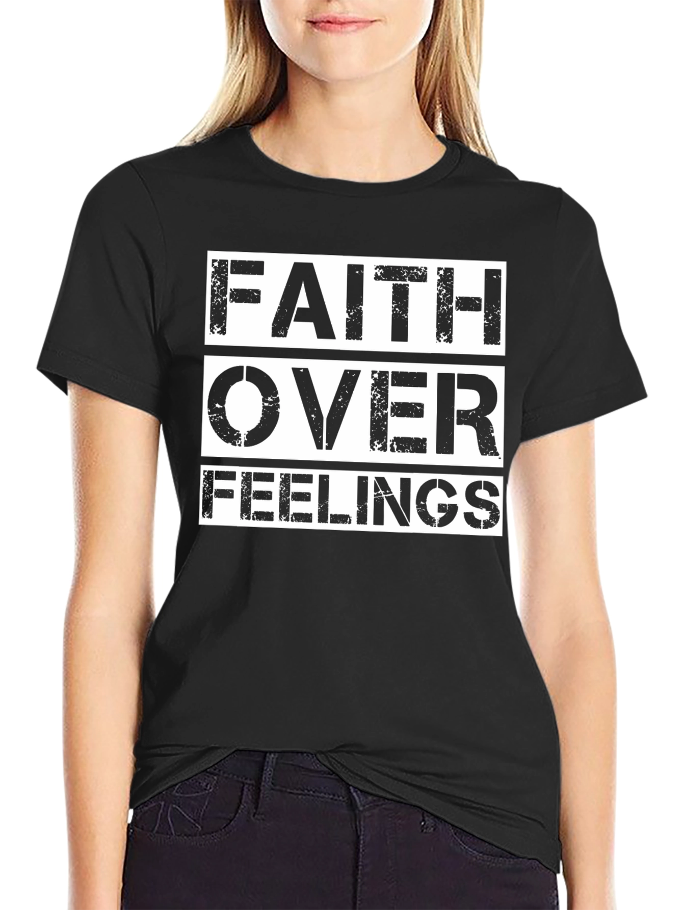 Faith Over Feelings Black Graphic T-Shirt