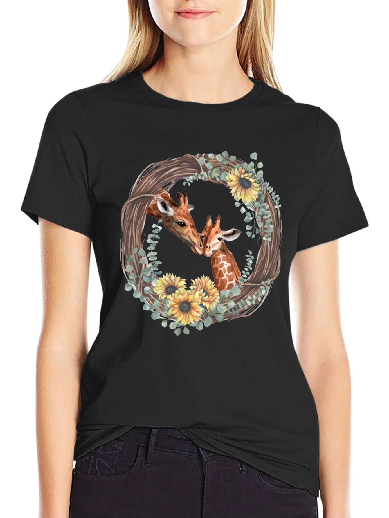 Giraffe Love Graphic Tee - Black