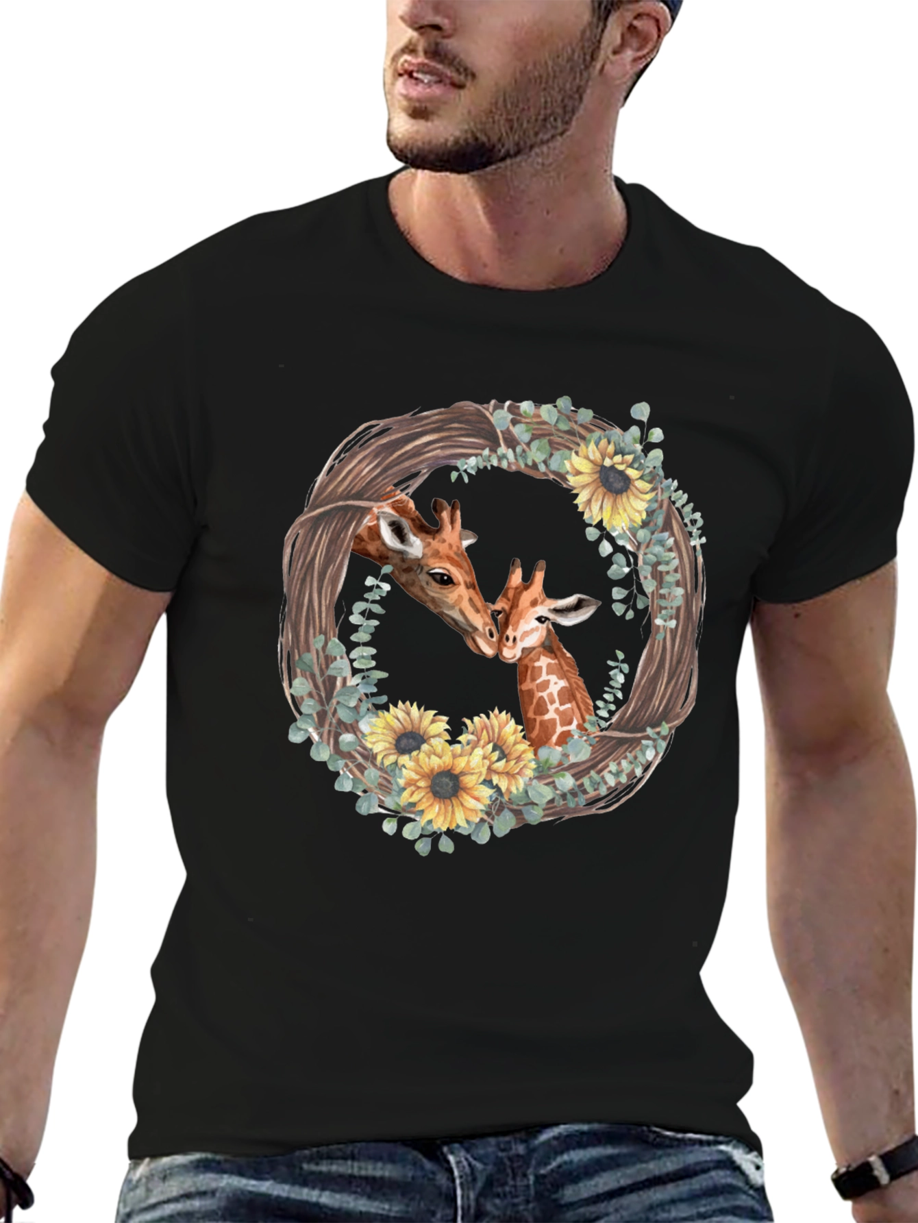 Giraffe Love Graphic Tee - Black