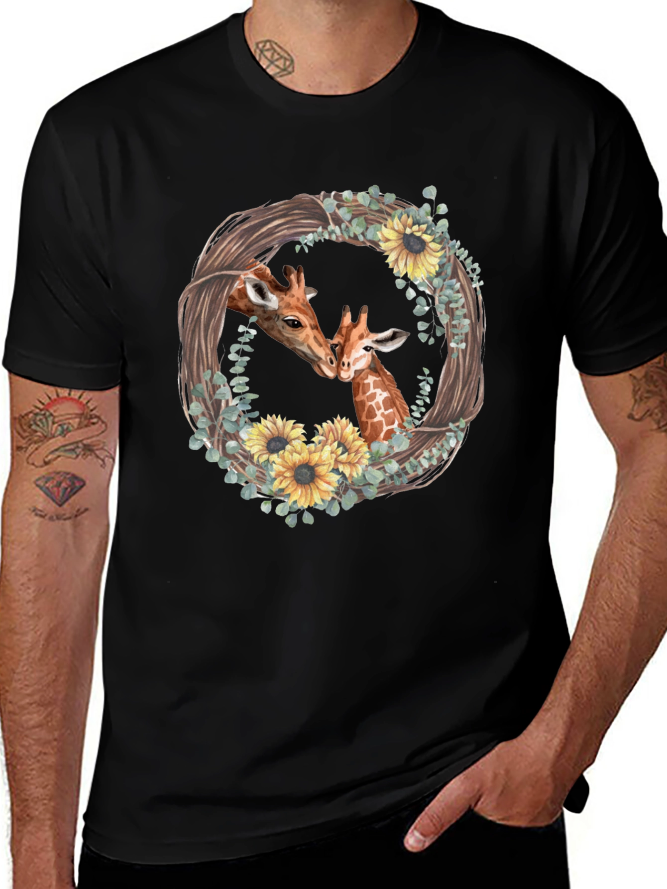 Giraffe Love Graphic Tee - Black