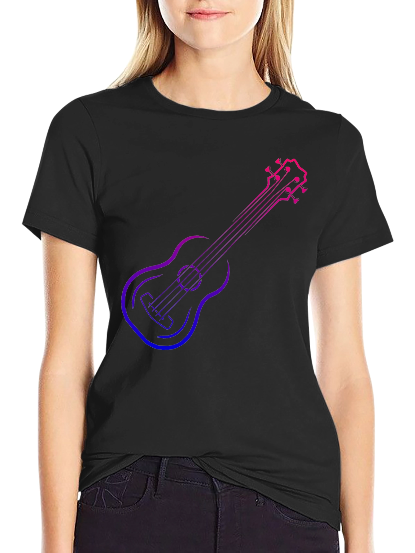 Gradient Ukulele Graphic T-Shirt - Black