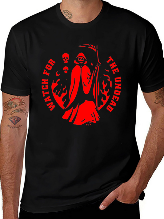 Watch for the Undead Black T-Shirt - Grim Reaper Design