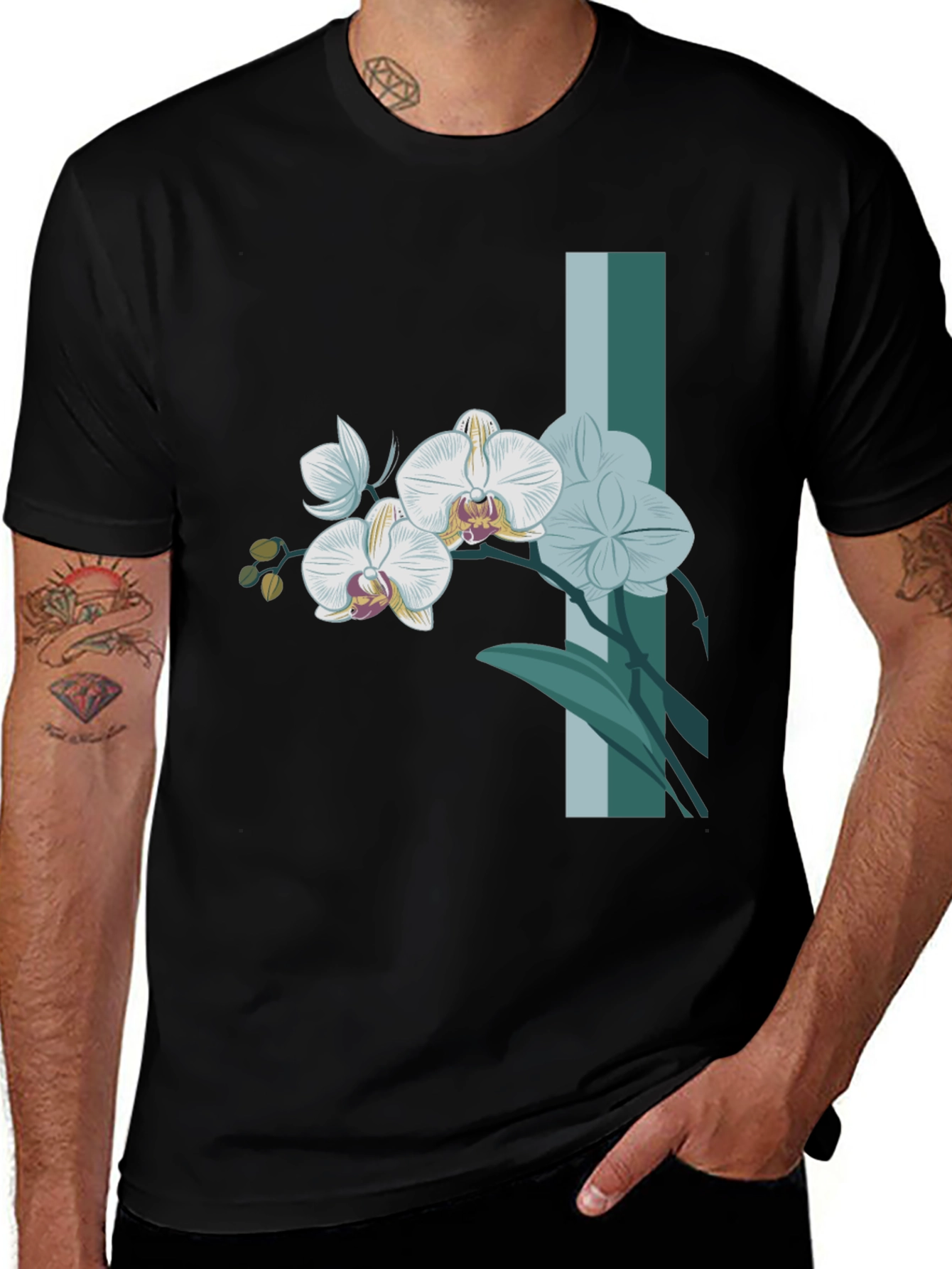 Orchid Graphic Tee - Stylish Mens Black T-Shirt