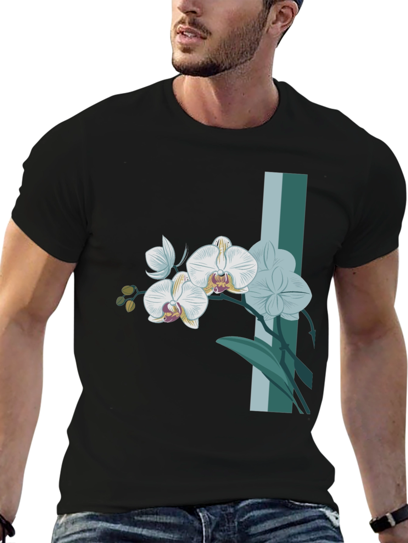 Orchid Graphic Tee - Stylish Mens Black T-Shirt