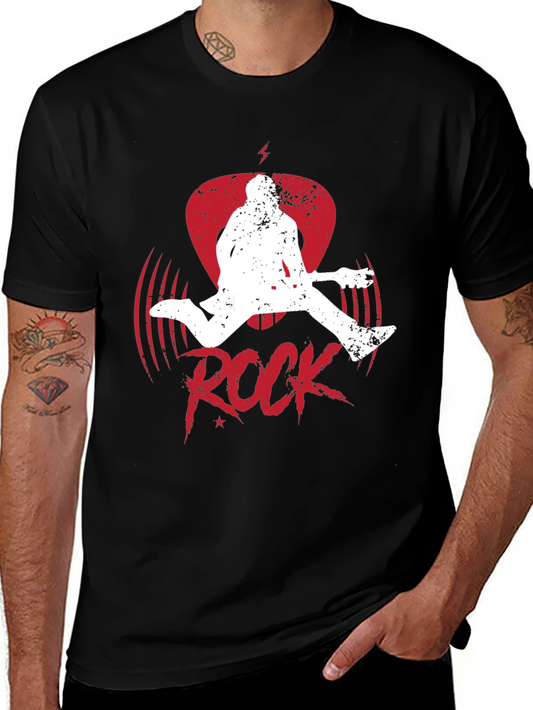 Rock Guitar Player Graphic Tee - Black Cotton