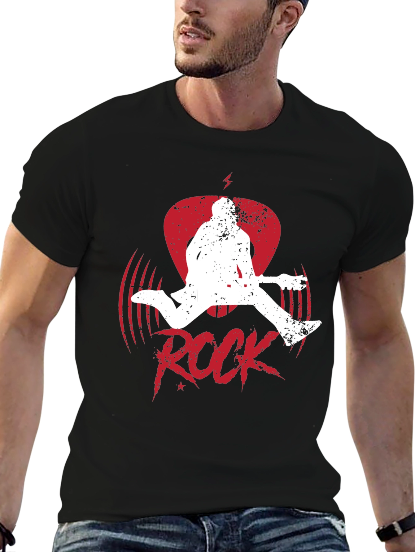 Rock Guitar Player Graphic Tee - Black Cotton