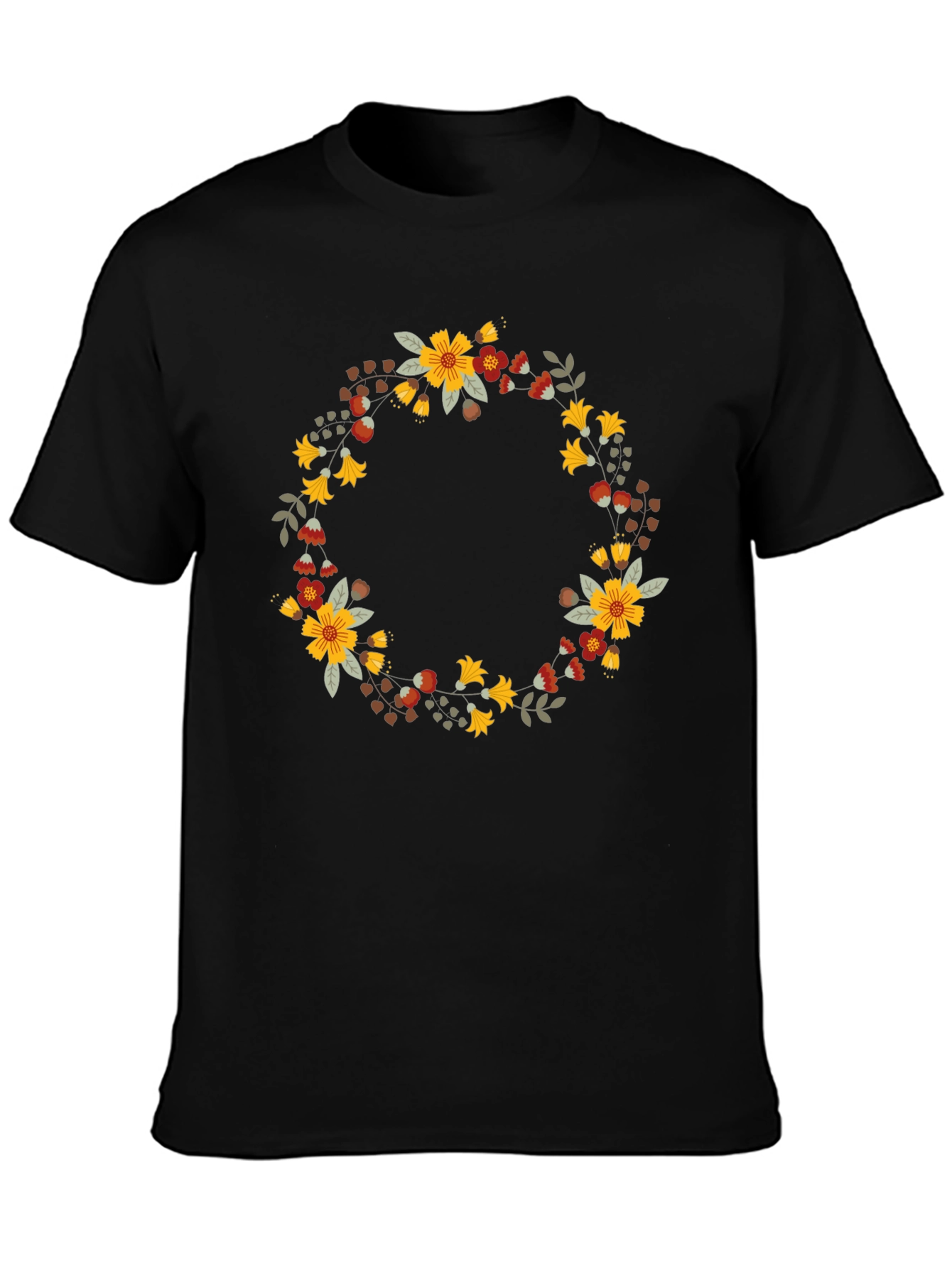 Floral Wreath Graphic Black T-Shirt