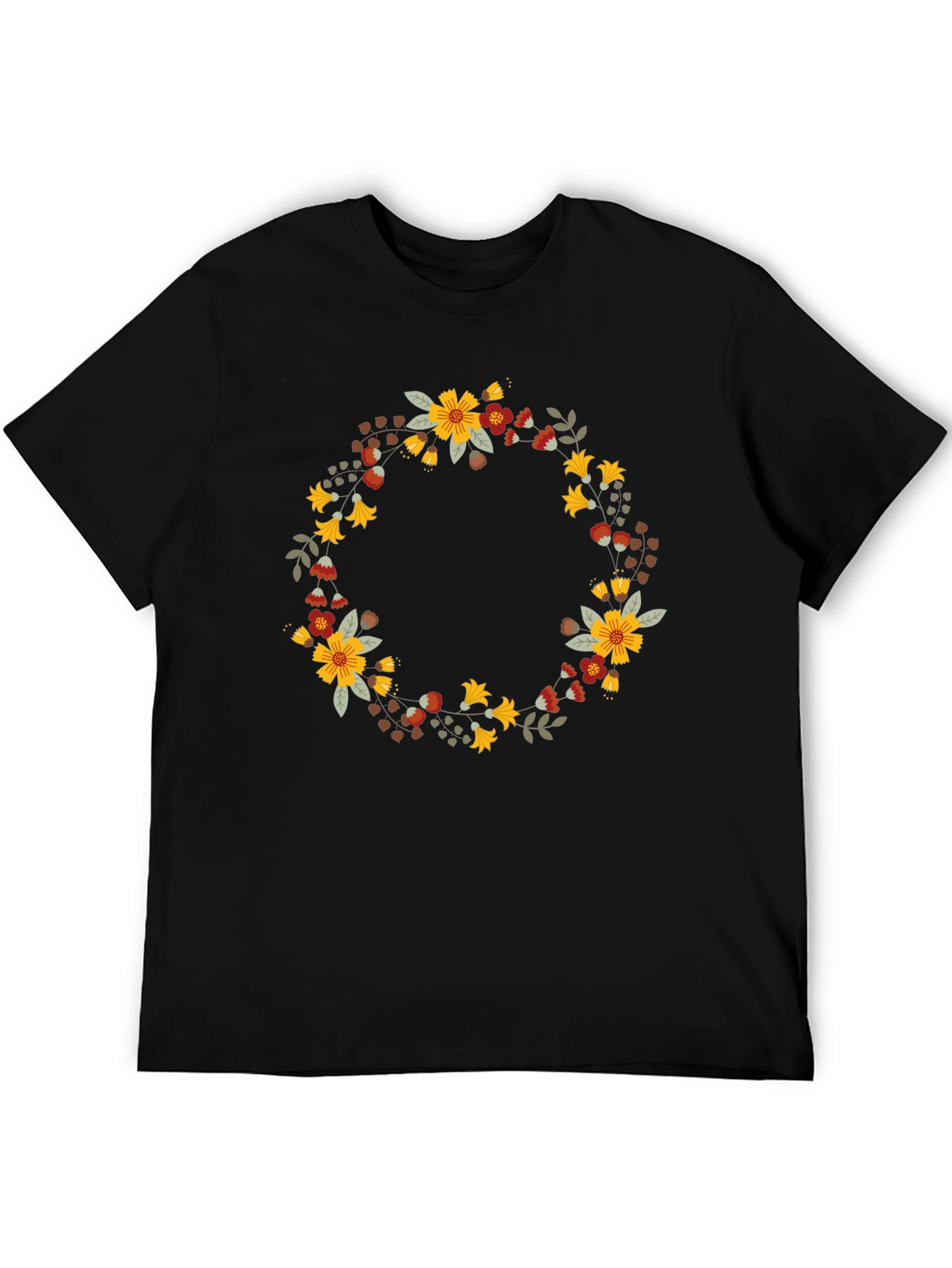 Floral Wreath Graphic Black T-Shirt