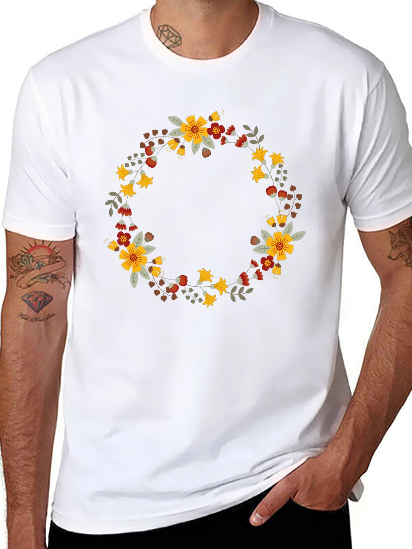 Floral Wreath Graphic Black T-Shirt