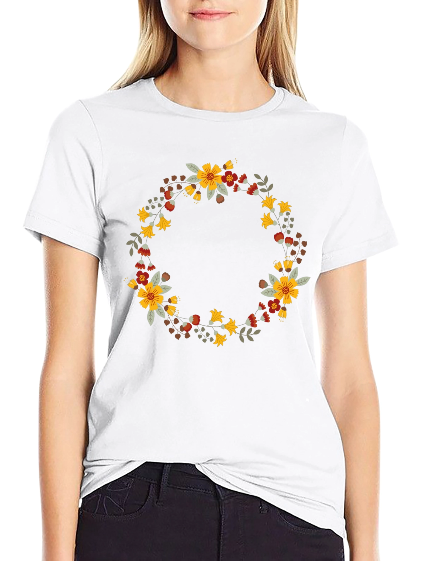 Floral Wreath Graphic Black T-Shirt