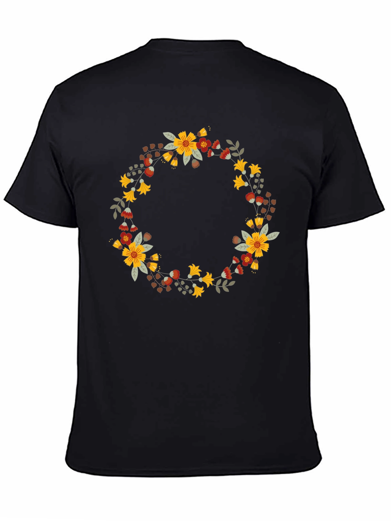 Floral Wreath Graphic Black T-Shirt