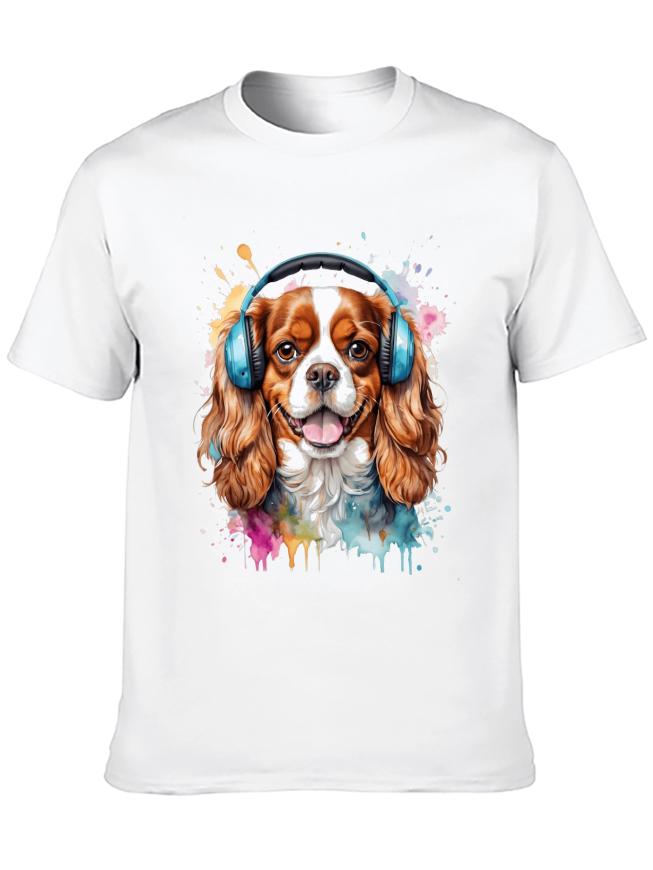 Dog with Headphones Mens Black T-Shirt